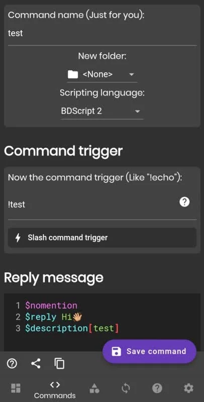 Command Triger در بات دیزاینر